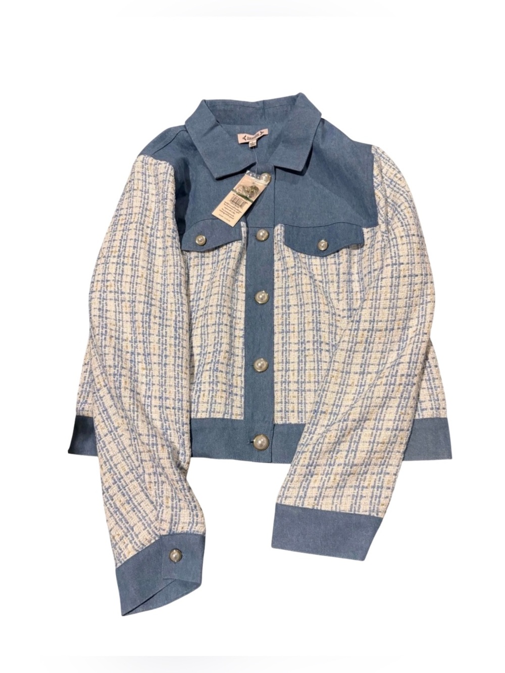 Nanette Lepore Tweed & Denim Jacket NWT Blue & White